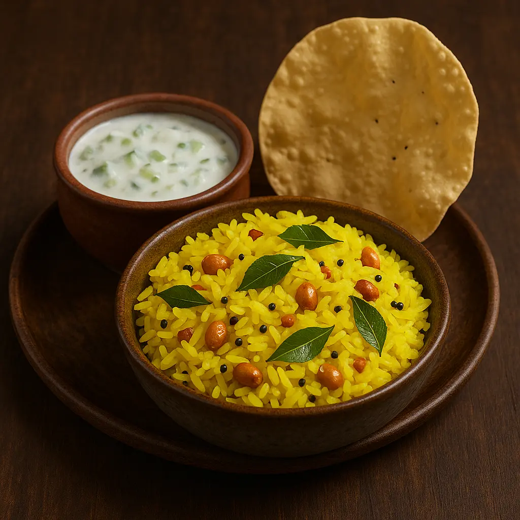 Lemon rice · cucumber raita · papad